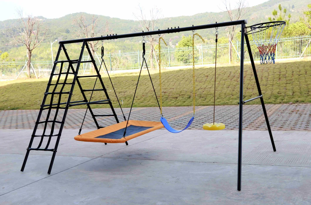 5 in 1 Swing Sets with Heavy Duty Double Reinforced, 440lbs Saucer Swing, Climbing Rope Ladder, Basketball Hoop