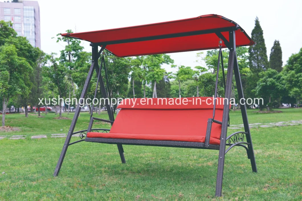 Multifunctional Reclining Straight Swing Chair 3-Seater Steel Wicker Swing